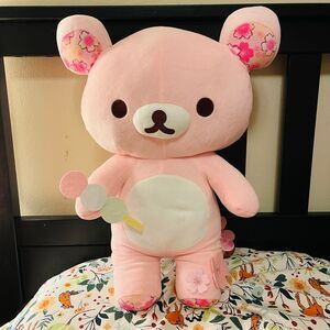 NWT 2024 LARGE SAN-X Rilakkuma Sakura Collection: Pink Rilakkuma w Dango